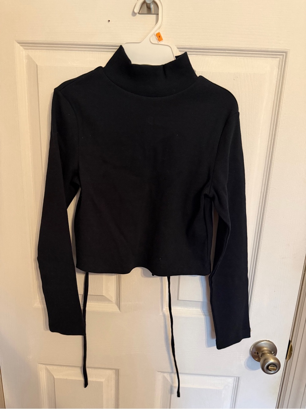 OAK + FORT Black Mock Neck Long Sleeve Top with open back